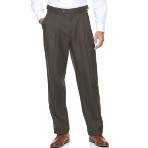 Croft & Barrow Classic Fit Pleated Cuffed Brown Dress Pants Men’s 34W 32L